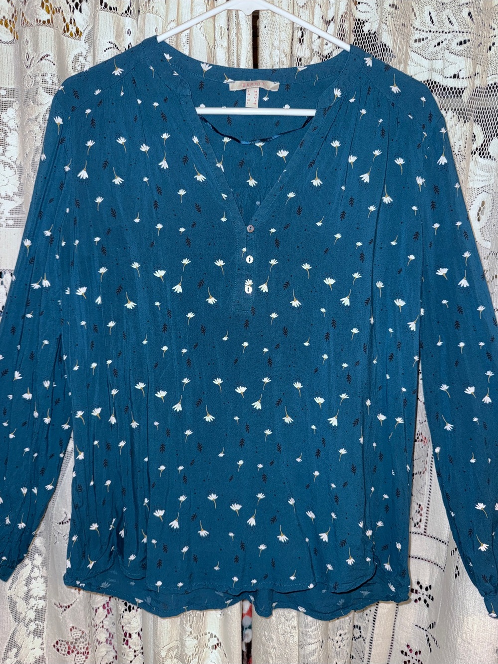 Esprit Teal Floral Henley Blouse